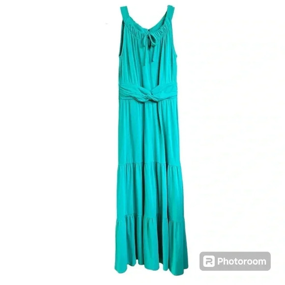 Talbots Sleeveless Aqua Color Soft Knit Maxi Dress Petites Size P Tiered Flowy - Picture 1 of 8